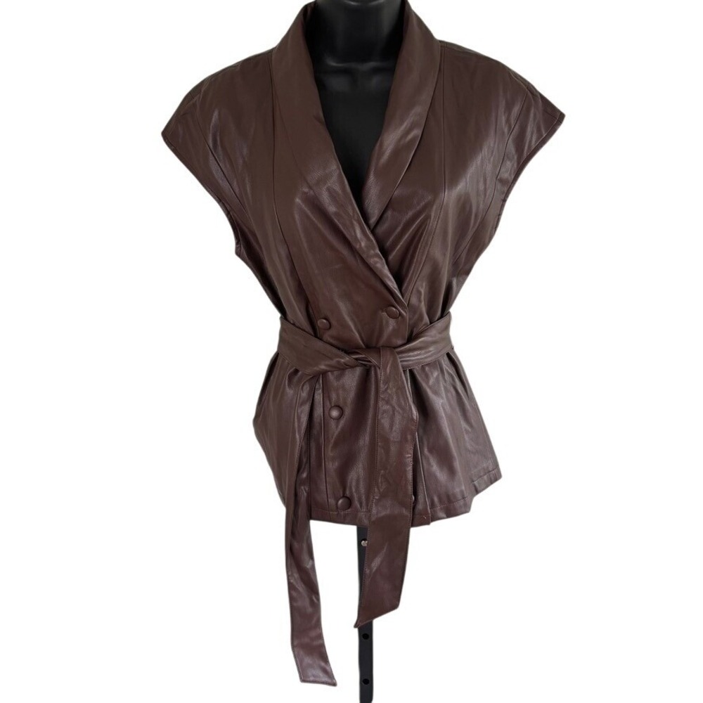 Jason Wu Faux Leather Double Breasted Vest‎ Sz XS Brown Vegan Chic Sophisticated